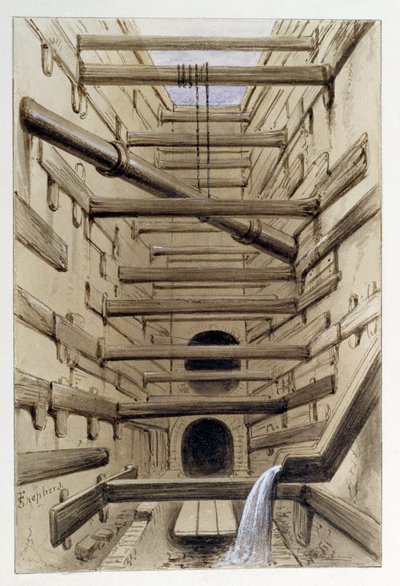 Interieur van Fleet Street Sewer, 1845 door Frederick Shepherd